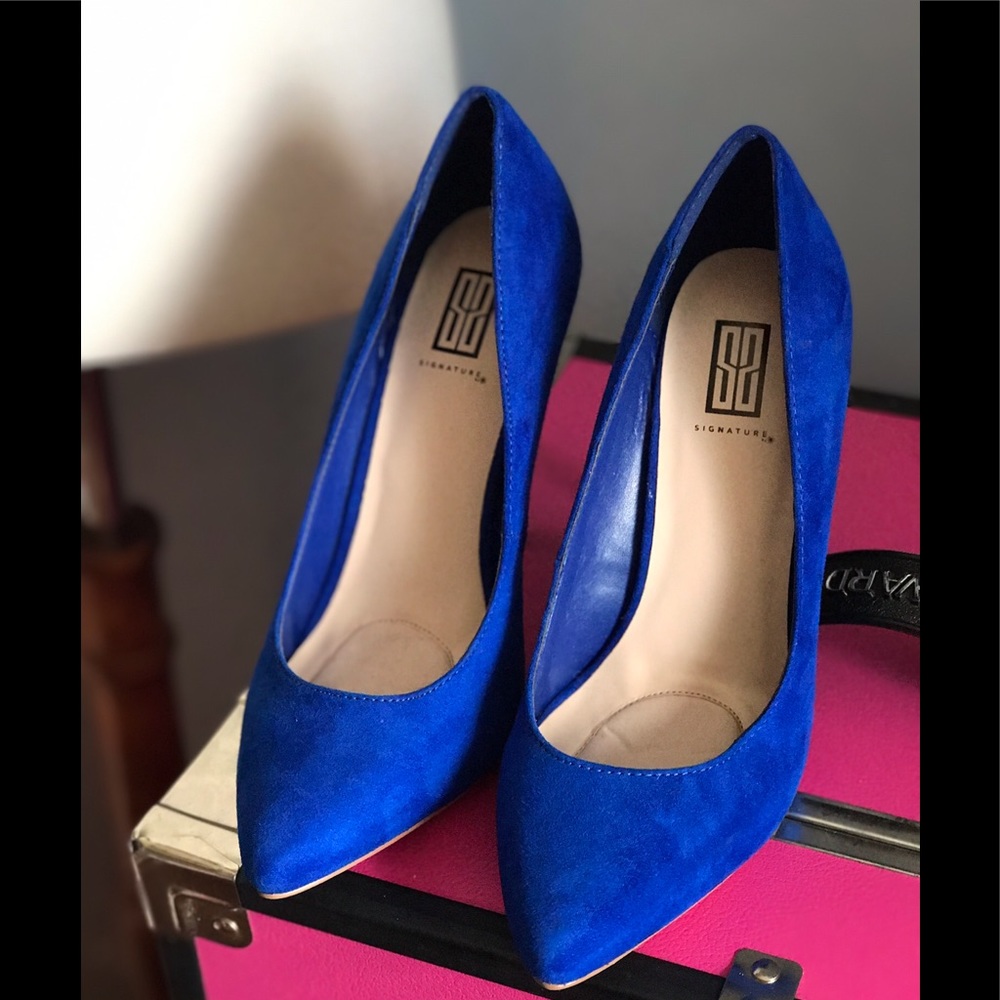 Cobalt blue faux suede heels